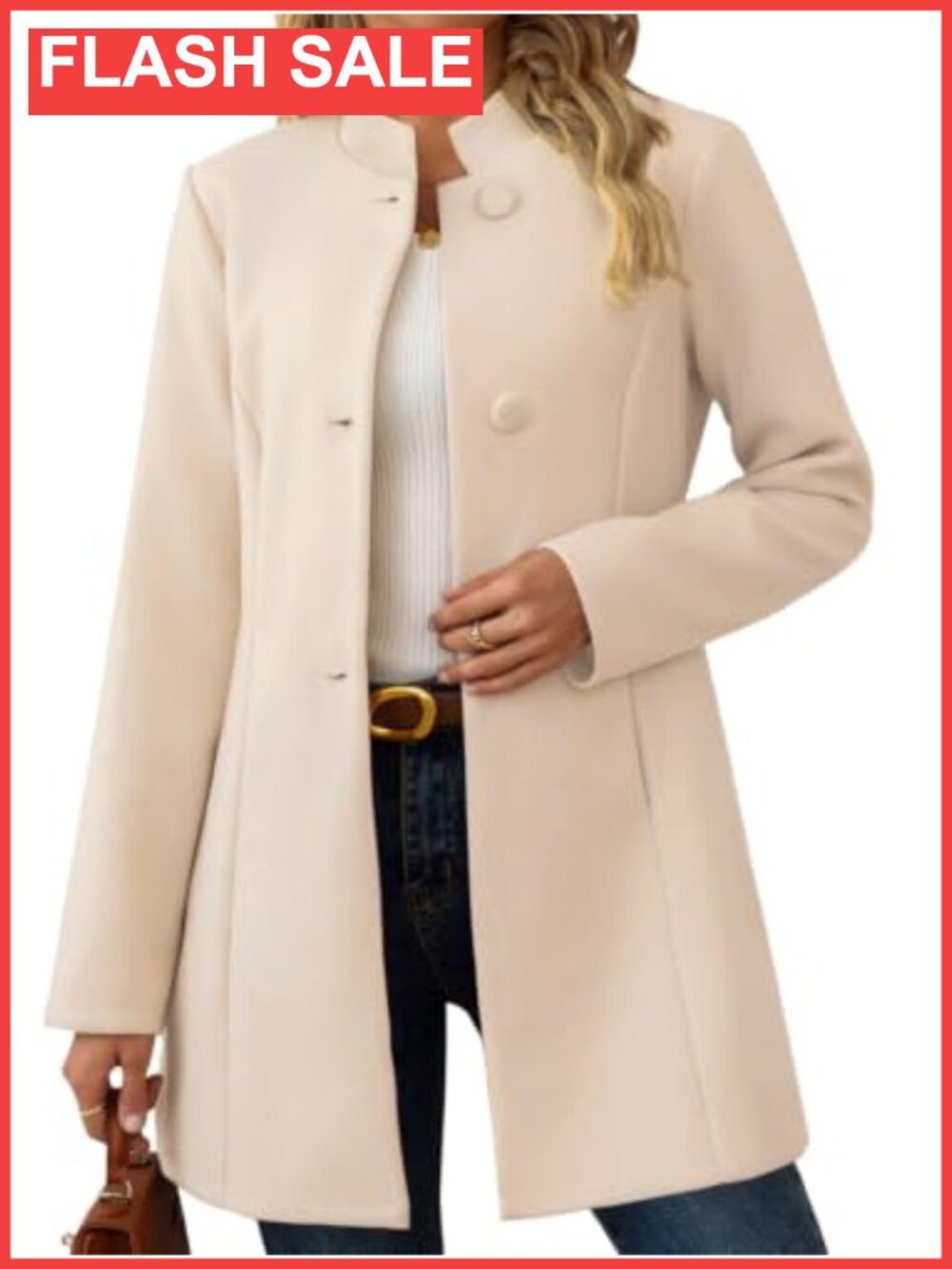 Wool Blend Pea Coat Slim Fit Mid-Long Notch Collar Button Front Business Casual